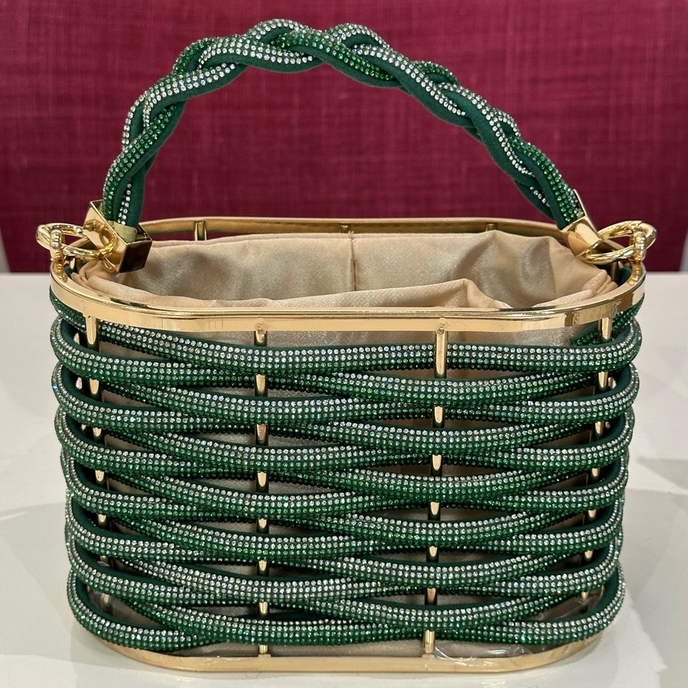 Gold hardware pearl green evening bag